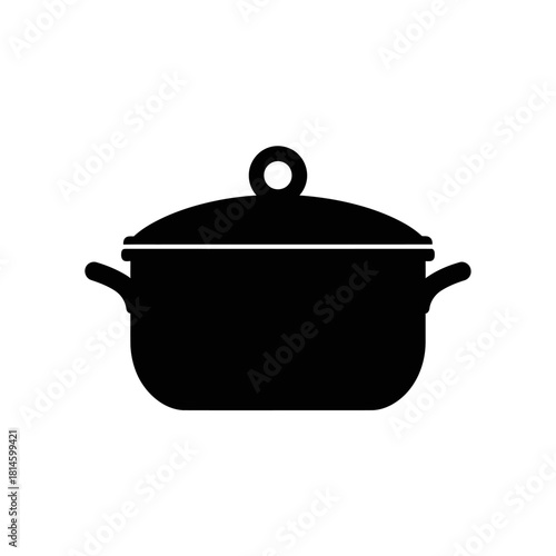 Black silhouette icon of a cooking pot with a lid, handles, and a round knob.