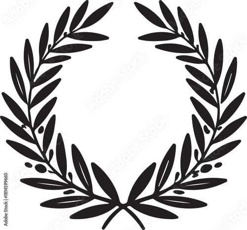 Laurel Wreath Silhouette – Heraldic Crest, Olive Branch Award Emblem