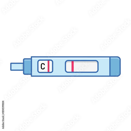 Blue cartoon pregnancy test stick showing a positive result with two distinct red lines in the windows.