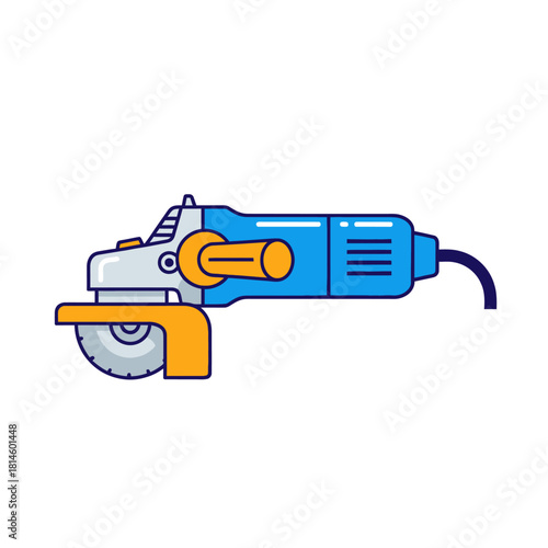Cartoon Illustration of a Blue and Orange Angle Grinder Tool with Cord.