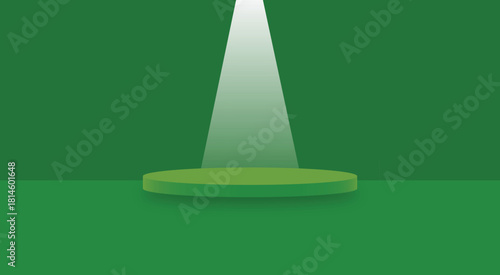 A modern green podium with a sleek, minimalistic design, featuring a smooth matte surface and soft reflective highlights.