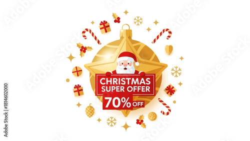Christmas Super Offer Illustration: A festive illustration of Christmas offers with ornament and gift elements, capturing the spirit of the holiday season and promotional offers.