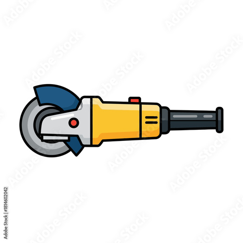 Cartoon Illustration of a Yellow and Black Angle Grinder Tool.
