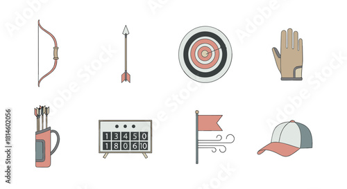 Archery equipment and accessories collection in flat design style