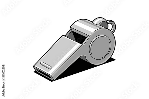 Metallic whistle in detailed cartoon style on white background