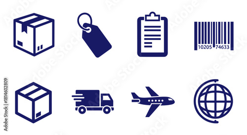 Logistics and shipping icons set featuring flat style symbols for delivery and transport