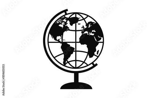 Silhouette globe with continents on stand for international education themes