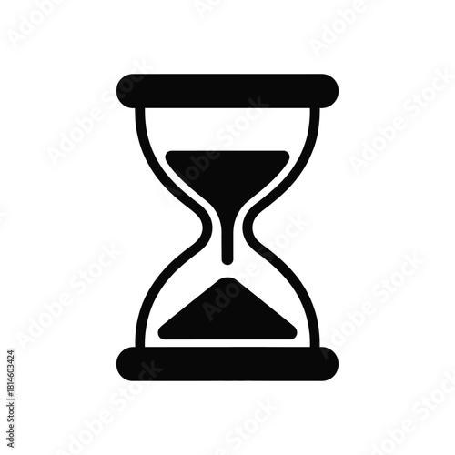 Black hourglass icon symbolizing time, deadlines, and countdown on a white background