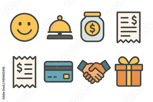 Colorful financial and service icons in flat design
