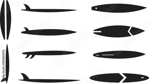 Surfboard silhouettes collection different shapes and styles vector set