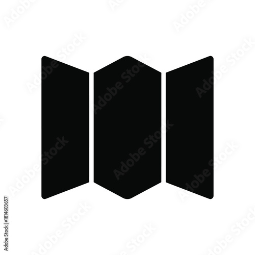 Black icon of a folded paper map for travel, navigation, or tourism