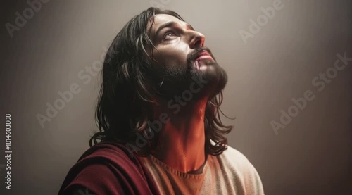 Looking hopefully to God after being wounded. Generative AI