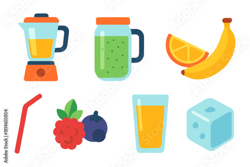 Colorful flat design of fresh juice ingredients and blender elements
