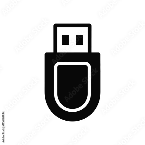 Black and white usb flash drive icon for data storage on white background