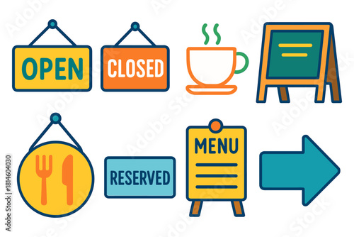 Colorful icons for cafe and restaurant signage design