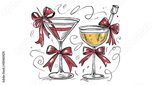 champagne bottle with two glasses and a gift box for celebration