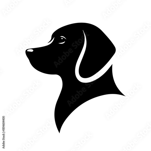 balck and white vector silhouette of dog on white background