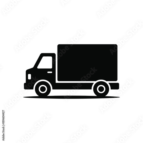 Black delivery truck icon illustration on a white background for design use