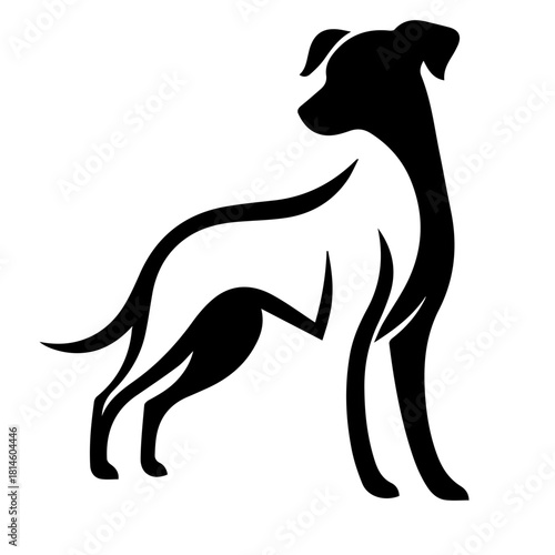 balck and white vector silhouette of dog on white background