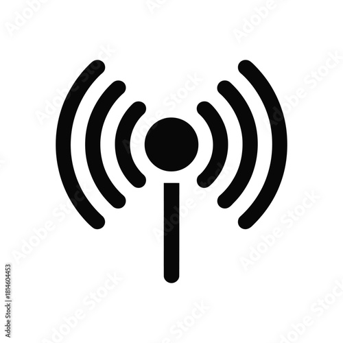 Wireless signal icon illustration depicting antenna symbol with curved lines on white background