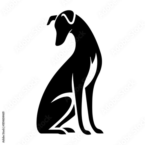 balck and white vector silhouette of dog on white background