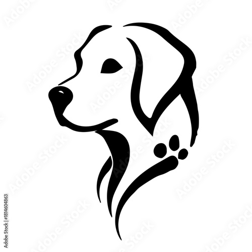 balck and white vector silhouette of dog on white background