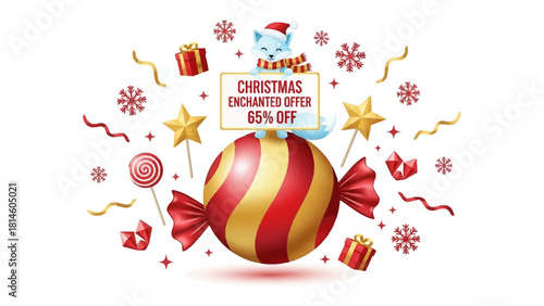 Festive Christmas Offer: A charming illustration capturing the holiday spirit with a cute illustration, offering a delightful Christmas Enchanted Offer for a special event.