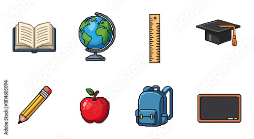 Back to school: colorful education icons set for classroom and learning