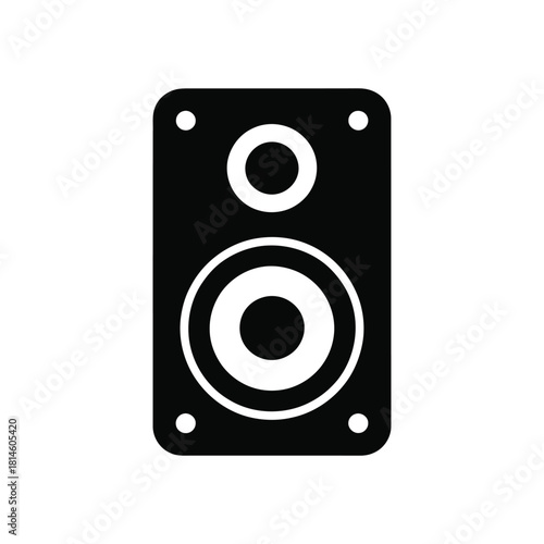 Black speaker icon with two circular drivers and four mounting holes on white