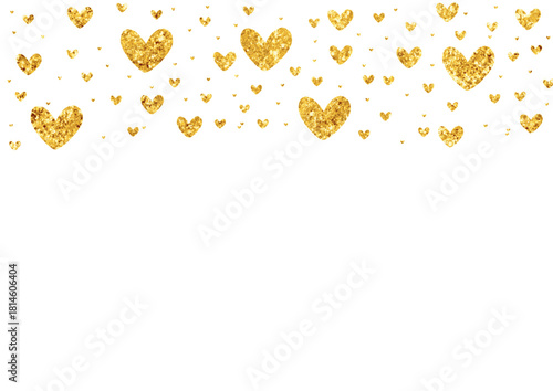 Golden glitter hearts scattered falling from the top vector svg