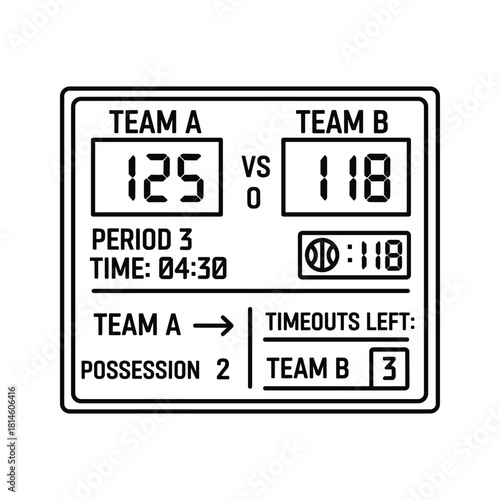 Basketball scoreboard showing team scores and game time isolated on
