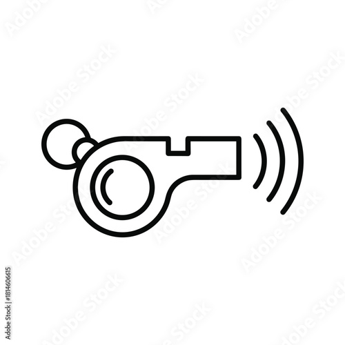 Simple black and white line art icon of a bucket hat with a chin strap, isolated on