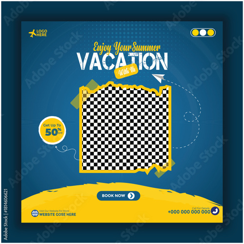 Summer vacation travel social media post template 