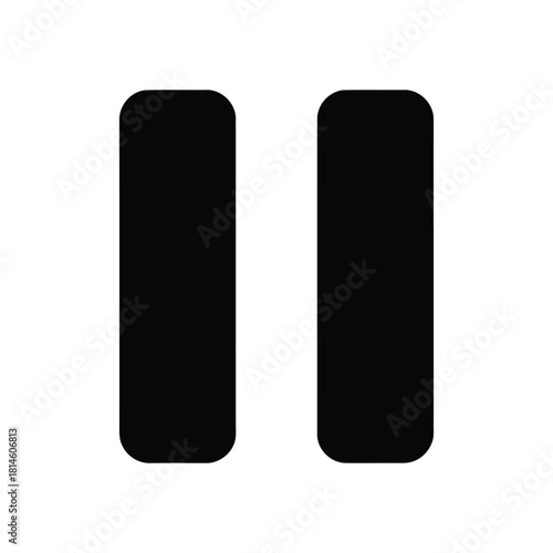 Black pause symbol icon on white background, used for music or video playback