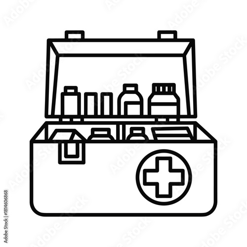 Black and white line icon of a roof rack with fishing rod holders mounted on top of a vehicle silhouette isolated on