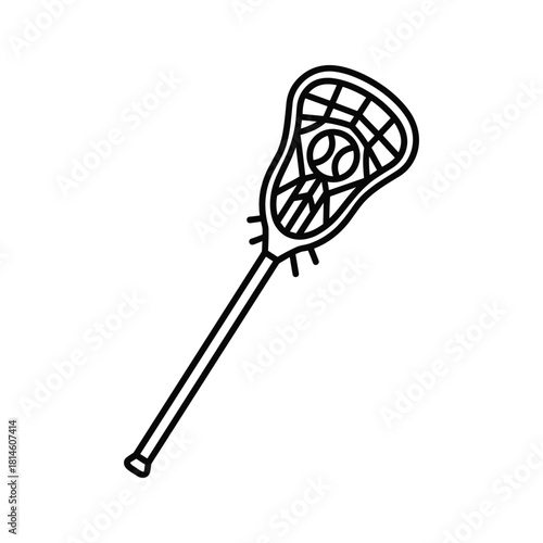 Lacrosse stick with ball isolated on in simple line art