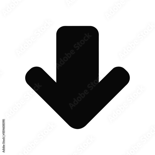 Black arrow pointing downward on white background. simple icon graphic