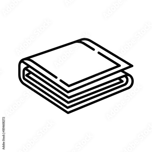 Simple black and white line art icon of a canvas backpack or rucksack with a top flap closure and front pocket, isolated on