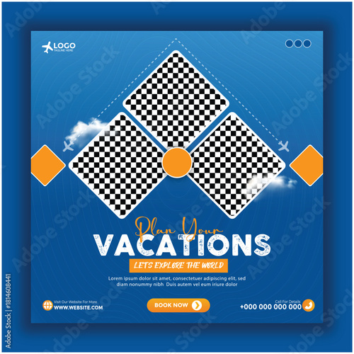 Dream vacations social media post template for travel and tourism promotion