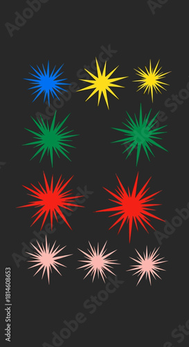 Vibrant starburst collection on dark backdrop for bold designs and standout creative projects now!