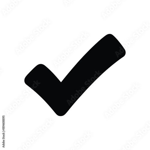 Black check mark icon illustration isolated on a clean white background