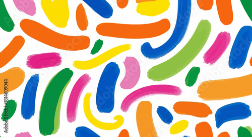 Vibrant colorful brushstrokes create a modern abstract pattern with playful energy and artistic expression