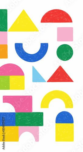 Playful geometric shapes in vibrant colors create a fun modern abstract background perfect for youthful designs