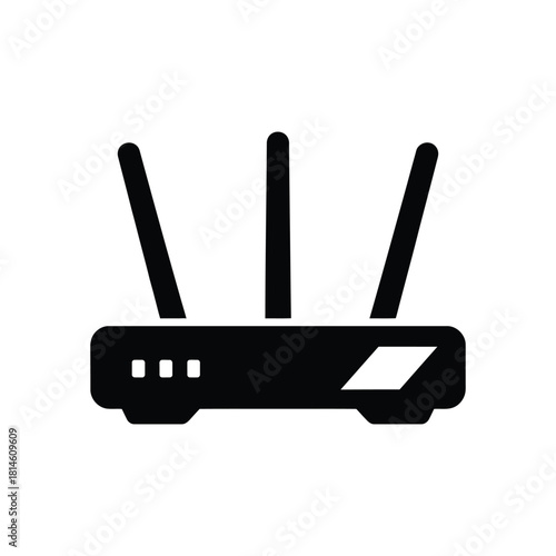 Black and white router icon illustration on a white background