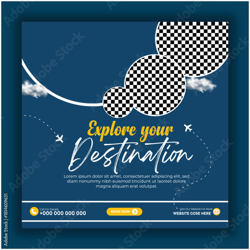 Travel social media post template with scenic destination collages