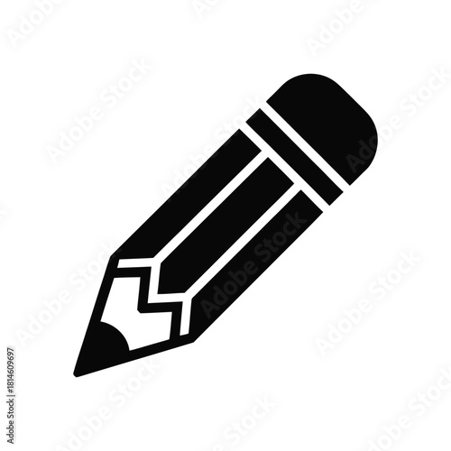 Black and white icon illustration of a pencil with an eraser isolated