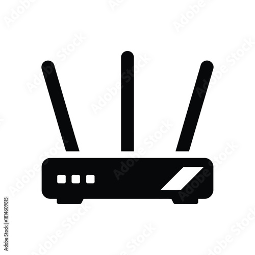 Black router icon on white background wireless network symbol with three antennas