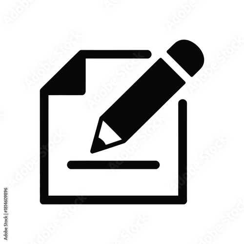 Edit document icon illustration with pencil writing on paper in black color