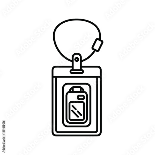 Outline icon of a waterproof phone pouch with lanyard for neck or wrist hanging, isolated on