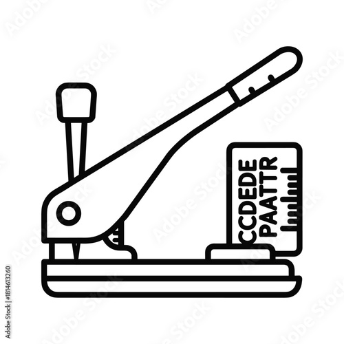 Black and white line art icon of a hole punch machine creating a punch card with data